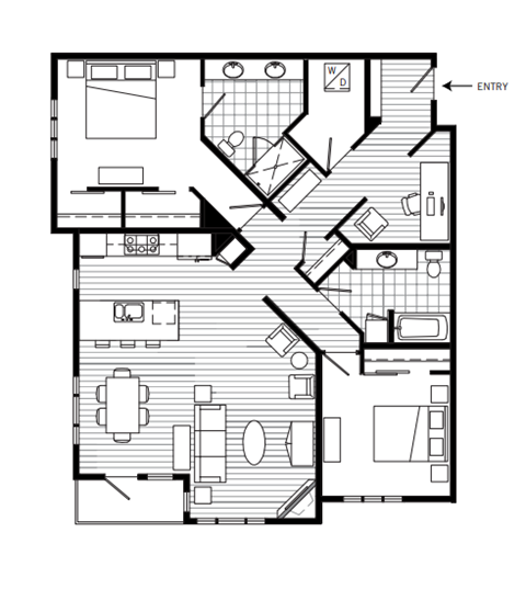 2 Bed 2 Bath Floor Plan | 1,411 Sq. Ft. at 128 on State, Kirkland